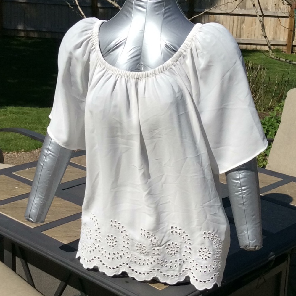 Ivory off the Shoulder Eyelet Detail Top LOFT S
